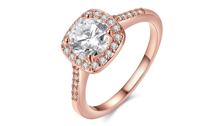 18K Gold-Plated Halo Ring Made with Swarovski Elements with Free Swarovski Elements Studs, , Golden NYC Jewelry, Golden NYC Jewelry jewelryjewelry deals, swarovski crystal jewelry, groupon jewelry,, jewelry for mom,