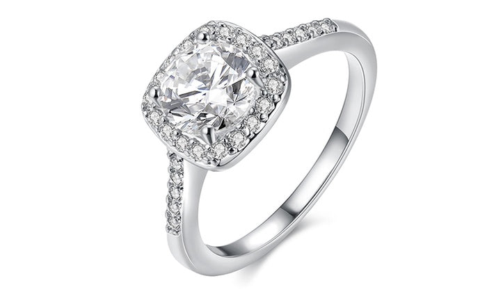 18K Gold-Plated Halo Ring Made with Swarovski Elements with Free Swarovski Elements Studs, , Golden NYC Jewelry, Golden NYC Jewelry jewelryjewelry deals, swarovski crystal jewelry, groupon jewelry,, jewelry for mom,