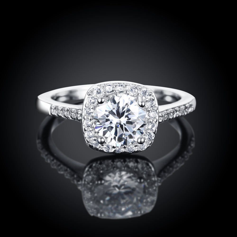 18K White Gold Plated Swarovski Crystal Halo Ring - 3 Colors Available, , Golden NYC Jewelry, Golden NYC Jewelry jewelryjewelry deals, swarovski crystal jewelry, groupon jewelry,, jewelry for mom,