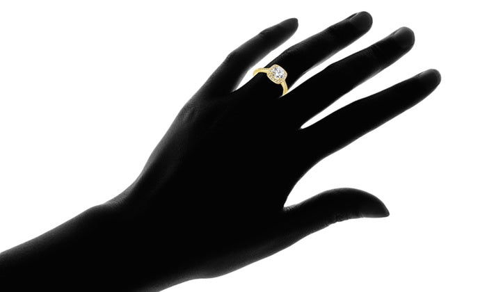 18K Gold-Plated Halo Ring Made with Swarovski Elements with Free Swarovski Elements Studs, , Golden NYC Jewelry, Golden NYC Jewelry jewelryjewelry deals, swarovski crystal jewelry, groupon jewelry,, jewelry for mom,