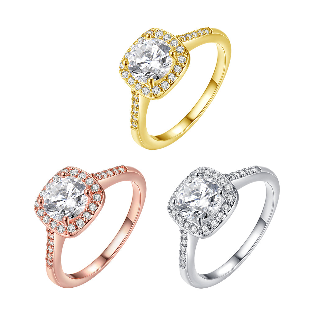 18K White Gold Plated Swarovski Crystal Halo Ring - 3 Colors Available, , Golden NYC Jewelry, Golden NYC Jewelry jewelryjewelry deals, swarovski crystal jewelry, groupon jewelry,, jewelry for mom,