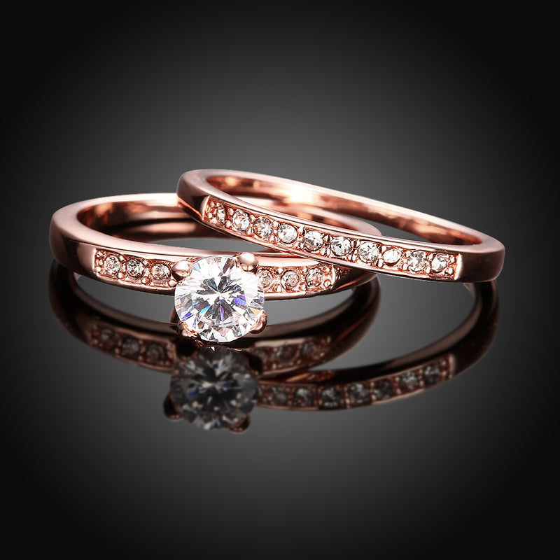 Austrian Elements Duo Classical 18K Rose Gold Ring
