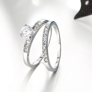 Austrian Elements Duo Classical 14K White Gold Ring