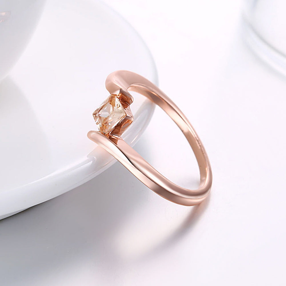 Orange Citrine Princess Cut Curved Rose Gold Ring