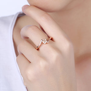 Orange Citrine Princess Cut Curved Rose Gold Ring