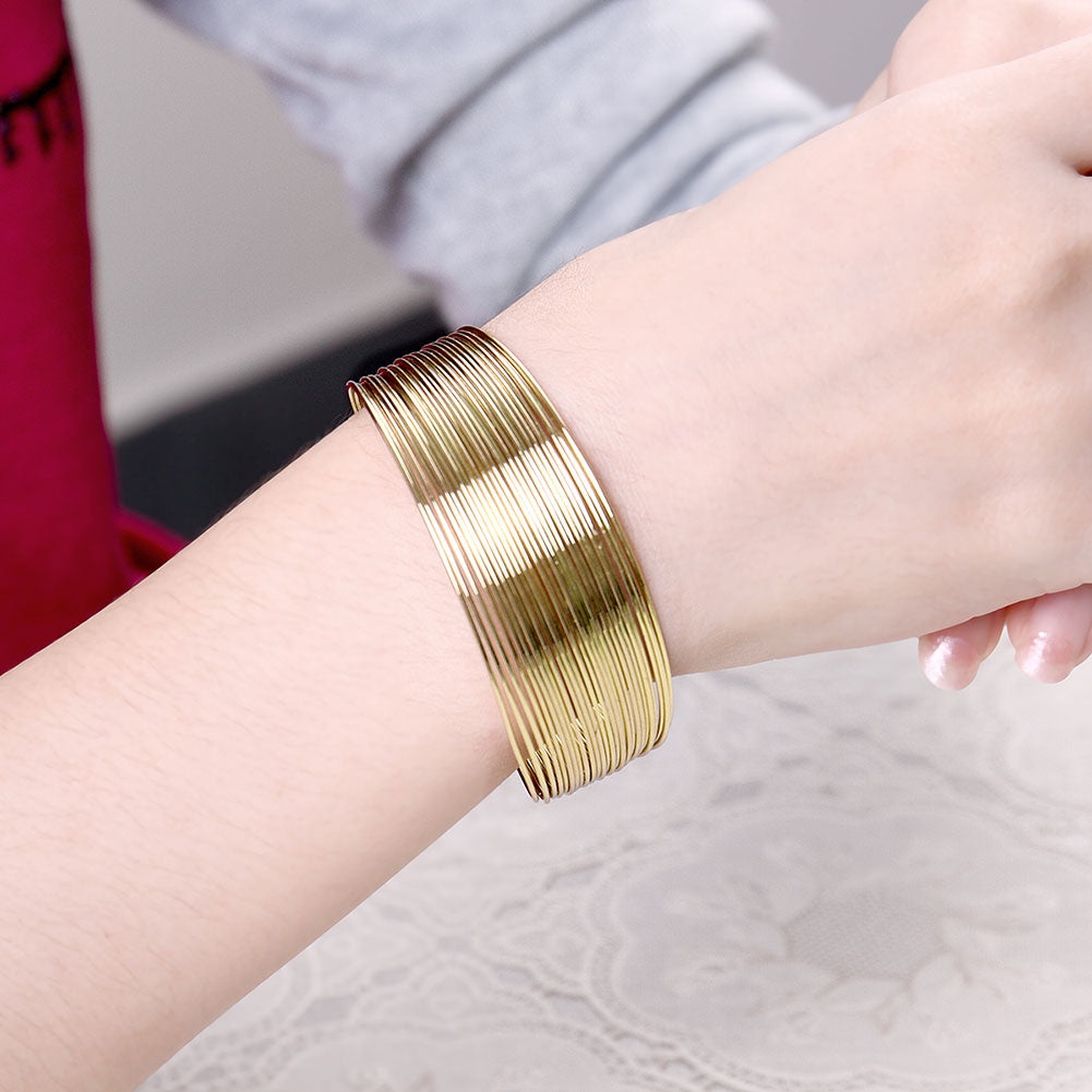 Roman Design Wired Cuff Bangle in 14K Gold