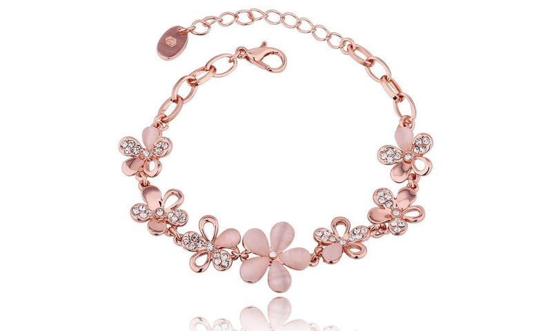 Pink Opal Mutli Floral Daisy Bracelet in 14K Rose Gold