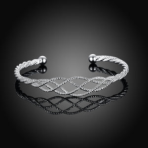 Silver Plated Intertwined Honeycomb Matrix Women's Bangle