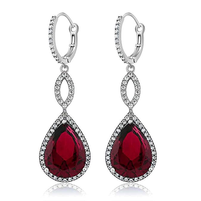 Ruby Pave Drop Infinity Drop Embellished with Swarovski Crystals in 18K White Gold Plated