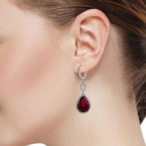 Ruby Pave Teardrop Infinity Drop Embellished with Austrian Crystals in 18K White Gold Plated