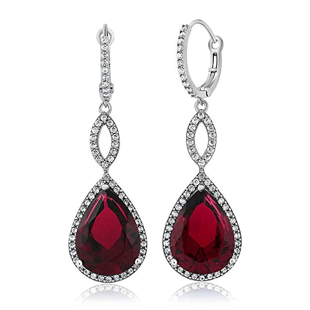 Ruby Pave Drop Infinity Drop Embellished with Swarovski Crystals in 18K White Gold Plated