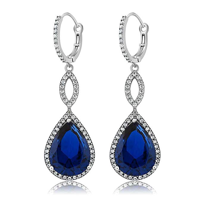 Sapphire Pave Drop Infinity Drop Embellished with Swarovski Crystals in 18K White Gold Plated