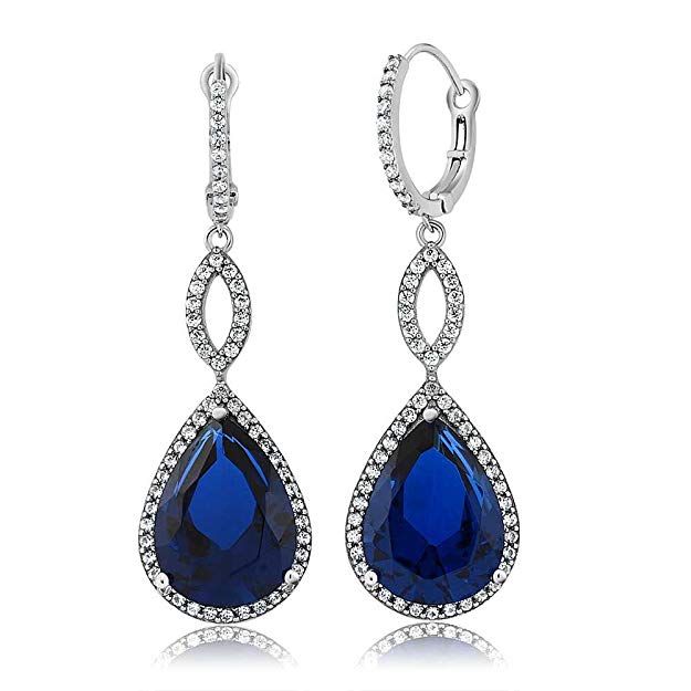 Sapphire Pave Drop Infinity Drop Embellished with Swarovski Crystals in 18K White Gold Plated