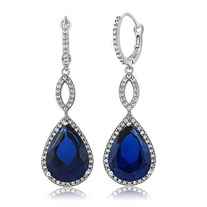 Sapphire Pave Teardrop Infinity Drop Embellished with Austrian Crystals in 18K White Gold Plated