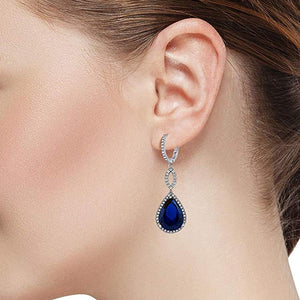 Sapphire Pave Teardrop Infinity Drop Embellished with Austrian Crystals in 18K White Gold Plated