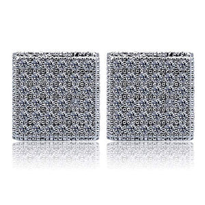 Pave Square Stud Earring Embellished with Austrian Crystals in 18K White Gold Plated