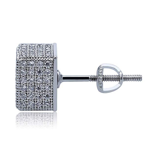 Pave Square Stud Earring Embellished with Swarovski Crystals in 18K White Gold Plated