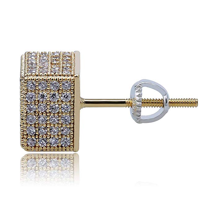Pave Square Stud Earring Embellished with Swarovski Crystals in 18K Gold Plated