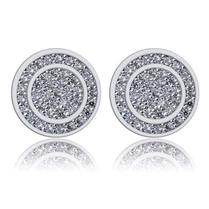 Pave Disc Stud Earring Embellished with Austrian Crystals in 18K White Gold Plated