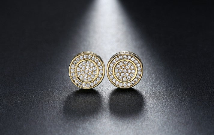 Pave Disc Stud Earring Embellished with Austrian Crystals in 18K Gold Plated