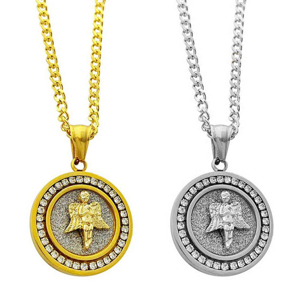 Austrian Elements My Angel Circular Pendant Necklace in 14K Gold Plating - Two Options Available