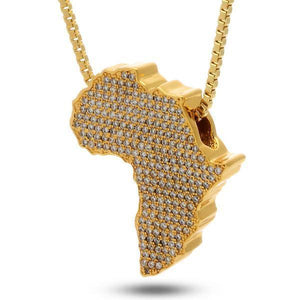 ICED OUT Mother Africa Diamond Pendant Necklace in 18K Gold