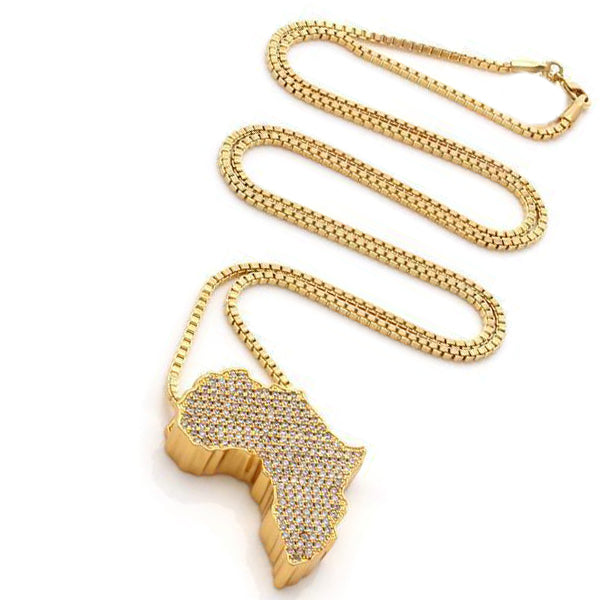 ICED OUT Mother Africa Diamond Pendant Necklace in 18K Gold