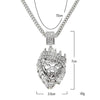 Pave King of the Jungle Lion Crown Pendant Medallion Necklace in 18K White Gold Plated