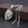 Pave King of the Jungle Lion Crown Pendant Medallion Necklace in 18K White Gold Plated
