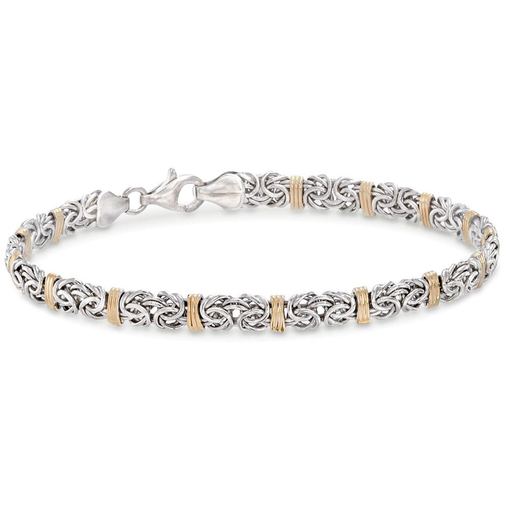 Unisex Two Toned 5th Avenue Modern Byzantine Bracelet in 14K Gold