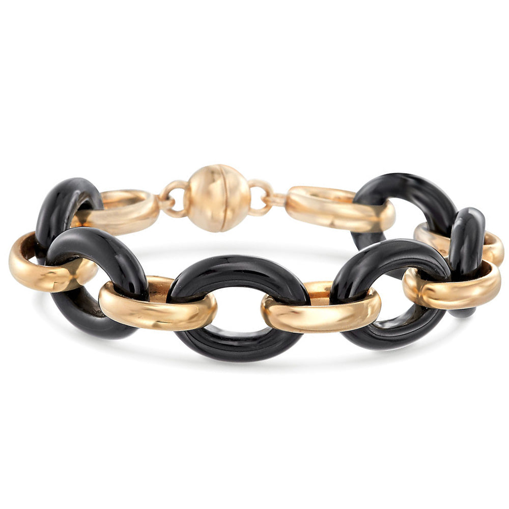 Large Link Onyx Ceramic Bracelet in 18K Gold Plated