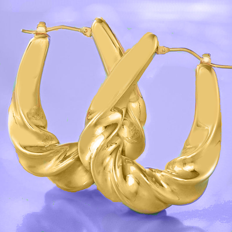 Twist French Lock Hoop Earringin 18K Gold Plated