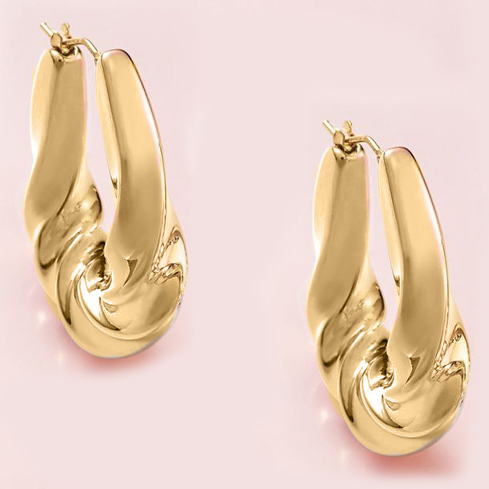 Twist French Lock Hoop Earringin 18K Gold Plated