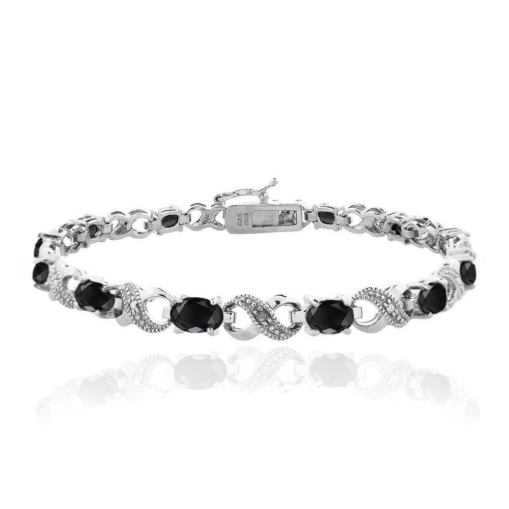 10.00 CT Genuine Black Onyx Infinity Bracelet Embellished with Swarovski Crystals in 18K White Gold Plated, Bracelet, Golden NYC Jewelry, Golden NYC Jewelry  jewelryjewelry deals, swarovski crystal jewelry, groupon jewelry,, jewelry for mom,