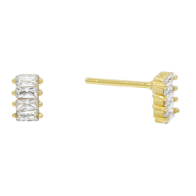 White Austrian Emerald Cut Linear Stud Earrings in 14K Gold (Multiple Options)