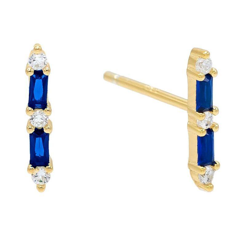Sapphire Baugette Trendy Kim Stud Earring Embellished with Austrian Crystals in 18K Gold Plated