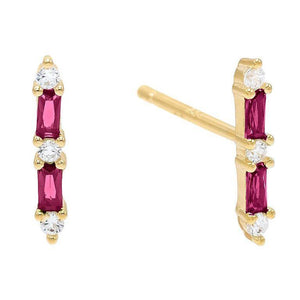 Ruby Baugette Trendy Kim Stud Earring Embellished with Austrian Crystals in 18K Gold Plated
