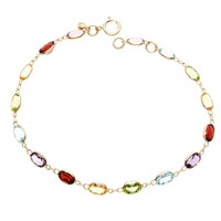 Simulated Multi Gemstone Rainbow Bracelet in 14K Gold