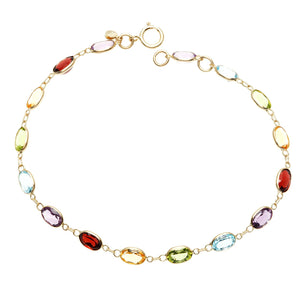 Simulated Multi Gemstone Rainbow Bracelet in 14K Gold