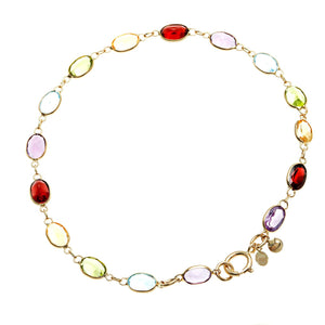 Simulated Multi Gemstone Rainbow Bracelet in 14K Gold