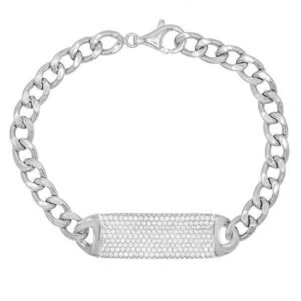 Pave ID Link Curb Chain Bracelet in 18K White Gold Plated