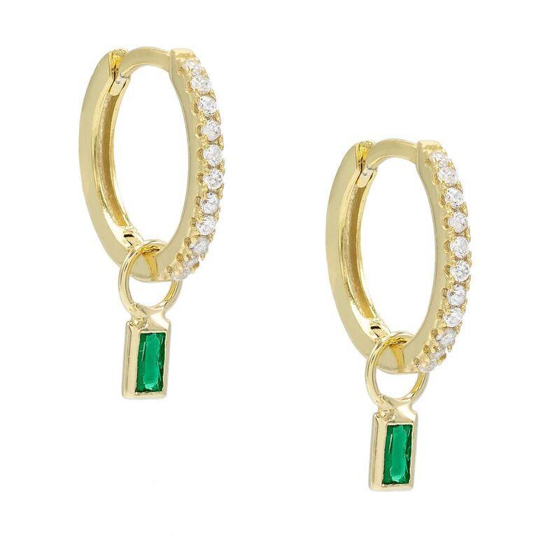 Pave Mini Dainty Emerald Stud Earringin 18K Gold Plated