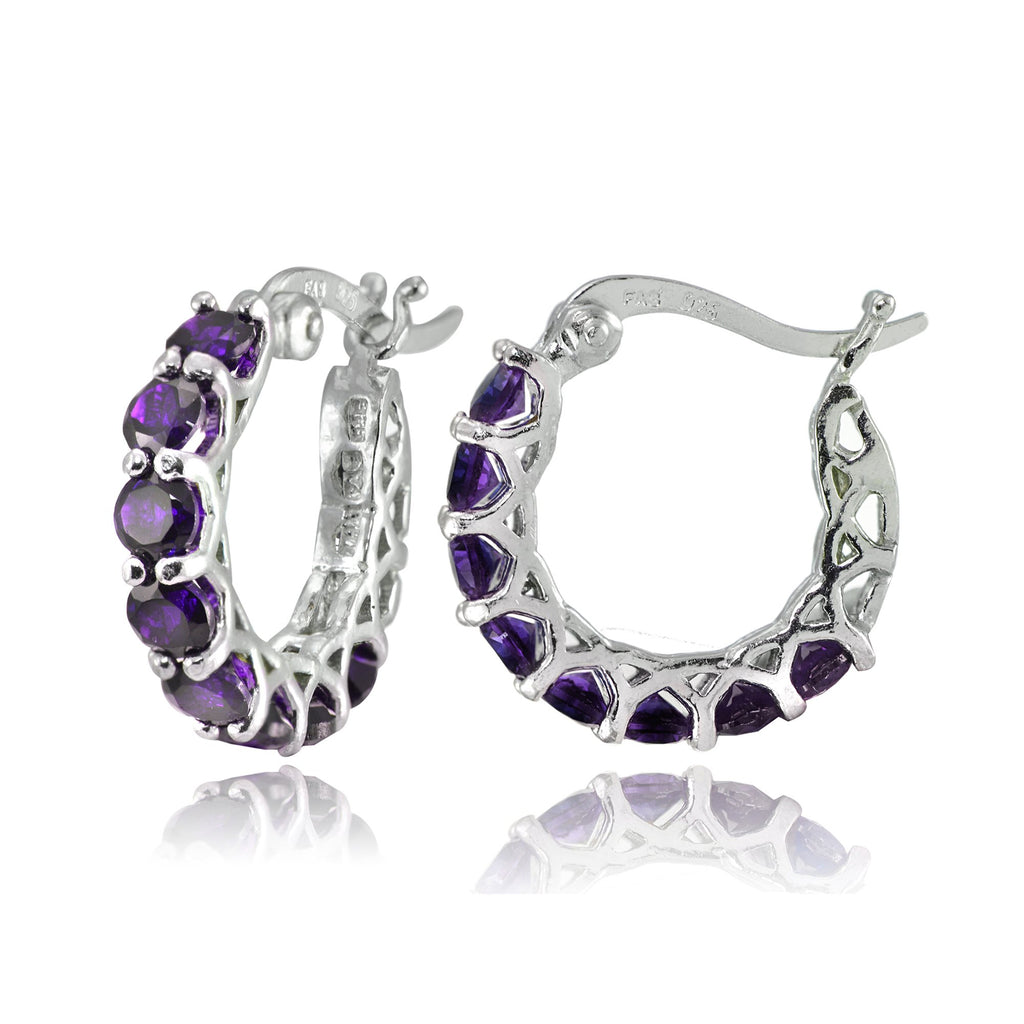 4.00 CT Amethyst Gemstone 1" French Lock Hoop Earringin 18K White Gold Plated, Earring, Golden NYC Jewelry, Golden NYC Jewelry  jewelryjewelry deals, swarovski crystal jewelry, groupon jewelry,, jewelry for mom,