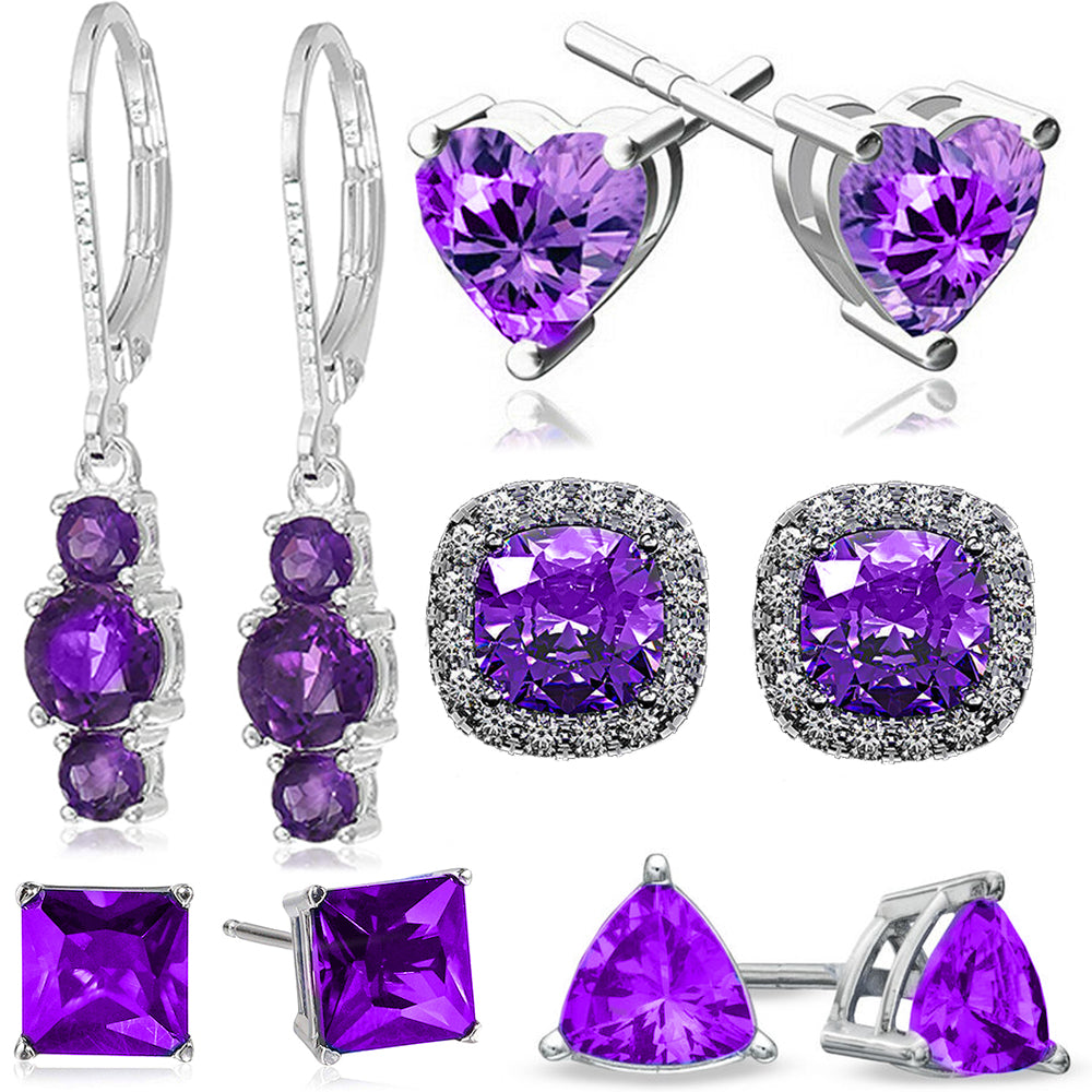 5 Piece Assorted Earring Set made With Crystals with Luxe Box - Amethyst