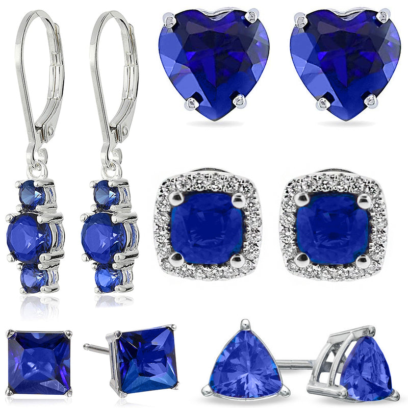 5 Piece Assorted Earring Set made With  Crystals with Luxe Box - Sapphire