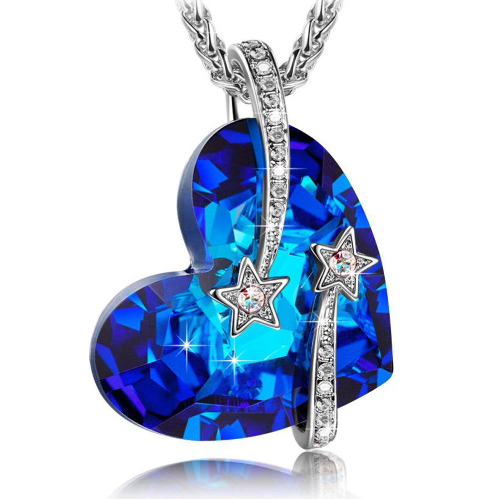 Austrian Crystals Bermuda Blue Venus Shooting Stars  Necklace