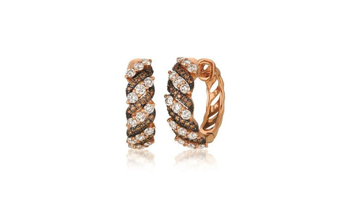 Choco & Vanilla Swarovski Elements Hoops Earrings in 14K Rose Gold, , Golden NYC Jewelry, Golden NYC Jewelry  jewelryjewelry deals, swarovski crystal jewelry, groupon jewelry,, jewelry for mom,