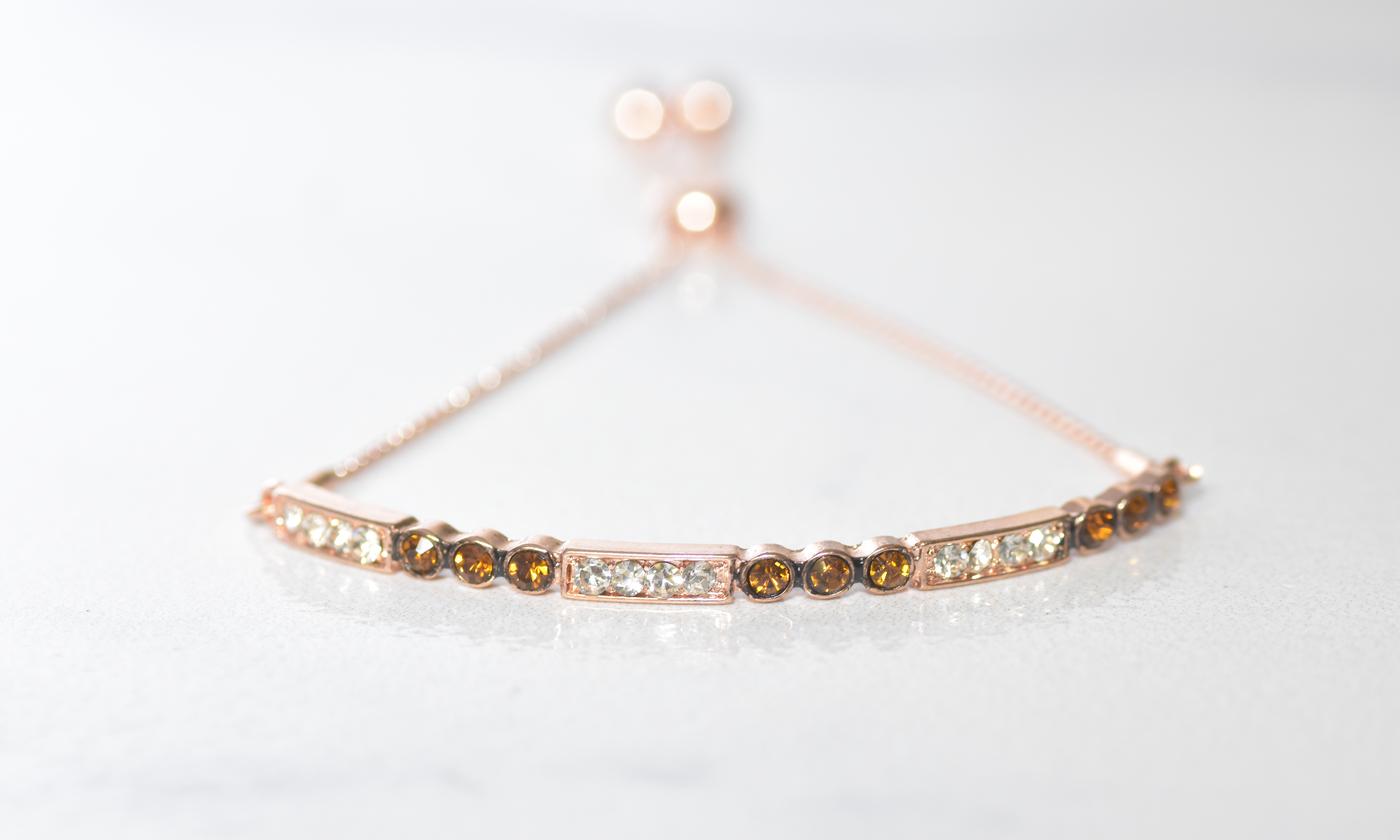Chocolate Toned Swarovski Bar Bracelet in 14K Rose Gold Plating (Options Available), , Golden NYC Jewelry, Golden NYC Jewelry  jewelryjewelry deals, swarovski crystal jewelry, groupon jewelry,, jewelry for mom,