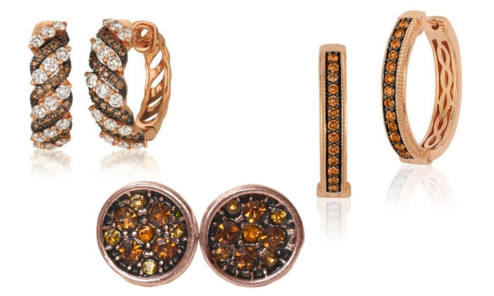 Chocolate Diamond Rose Gold Plated Earrings, , Golden NYC Jewelry, Golden NYC Jewelry jewelryjewelry deals, swarovski crystal jewelry, groupon jewelry,, jewelry for mom, 
