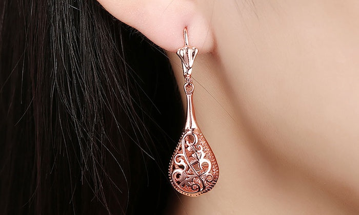 18K Rose-Gold Plated Bohemian Laser Cut Drop Earrings, Earring, Golden NYC Jewelry, Golden NYC Jewelry jewelryjewelry deals, swarovski crystal jewelry, groupon jewelry,, jewelry for mom,